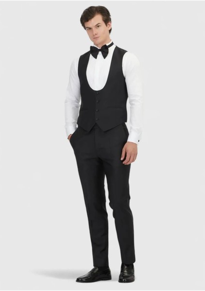 Siyah Slim Fit Kelebek Yaka Klasik Yelek fiyatları