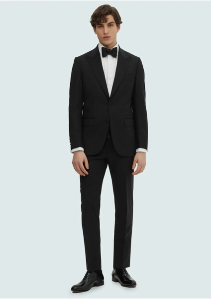 Siyah Düz Thin&taller Slim Fit Kruvaze Yaka Dokuma Smokin Takım Elbise fiyatları