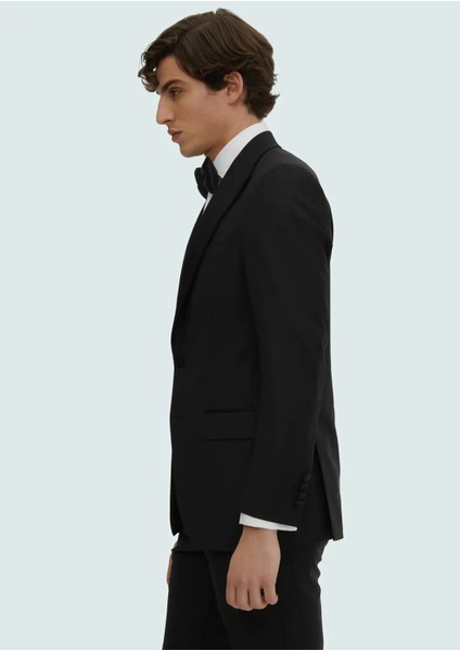 Siyah Düz Thin&taller Slim Fit Kruvaze Yaka Dokuma Smokin Takım Elbise modelleri