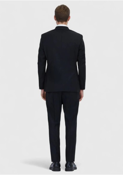 Siyah Düz Modern Fit Yün Karışımlı Takım Elbise indirimleri