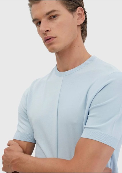 Açık Mavi Bisiklet Yaka Jakarlı Triko modelleri