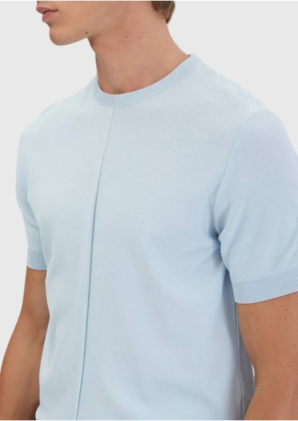 Açık Mavi Bisiklet Yaka Jakarlı Triko fırsatları