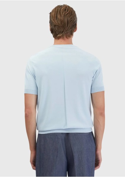 Açık Mavi Bisiklet Yaka Jakarlı Triko indirimleri
