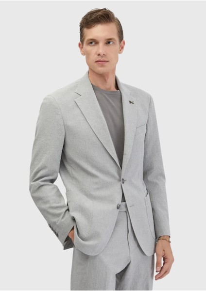 Açık Gri Desenli Zeroweight Slim Fit Pamuk Karışımlı Takım Elbise
