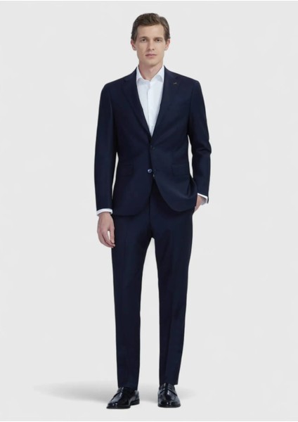 Lacivert Düz Modern Fit Yün Karışımlı Takım Elbise fiyatları
