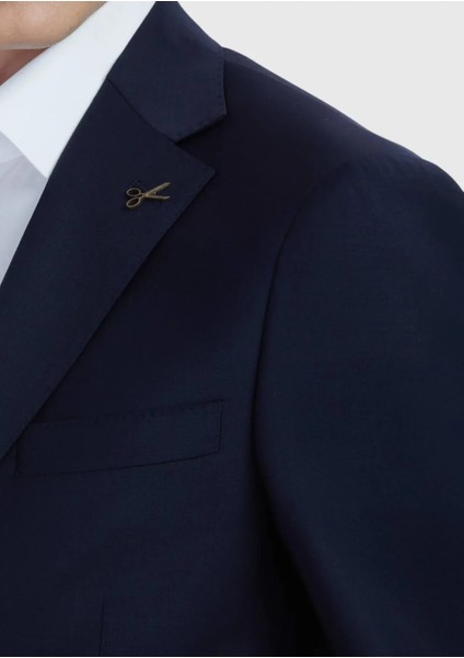 Lacivert Düz Modern Fit Yün Karışımlı Takım Elbise indirimleri