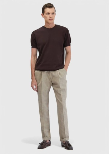 Kahverengi Jakarlı Bisiklet Yaka %100 Pamuk T-Shirt fiyatları