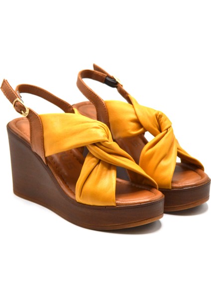 Kadın Dolgu Topuk Deri Sandalet Sarı 2310803Y