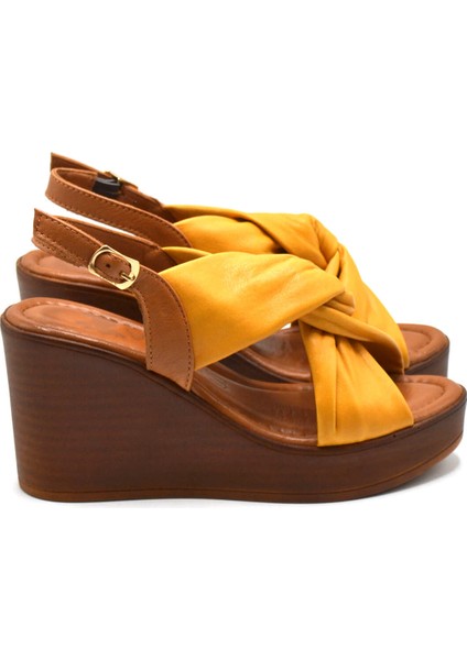 Kadın Dolgu Topuk Deri Sandalet Sarı 2310803Y fiyatları