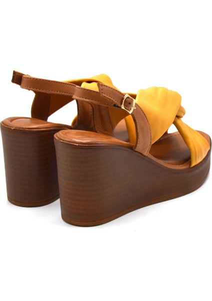 Kadın Dolgu Topuk Deri Sandalet Sarı 2310803Y modelleri