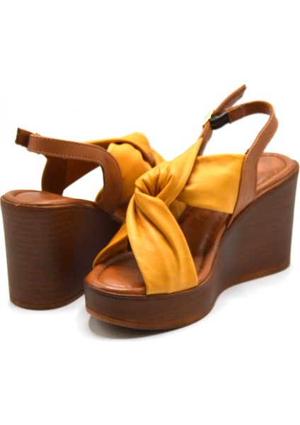 Kadın Dolgu Topuk Deri Sandalet Sarı 2310803Y fırsatları