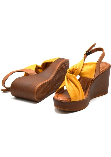 Kadın Dolgu Topuk Deri Sandalet Sarı 2310803Y indirimleri