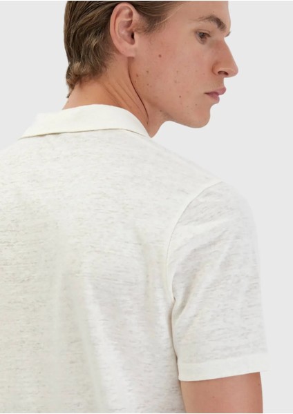 Ekru Düz Polo Yaka %100 Keten T-Shirt indirimleri