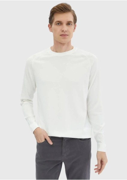 Ekru Bisiklet Yaka Jakarlı Triko Kazak modelleri