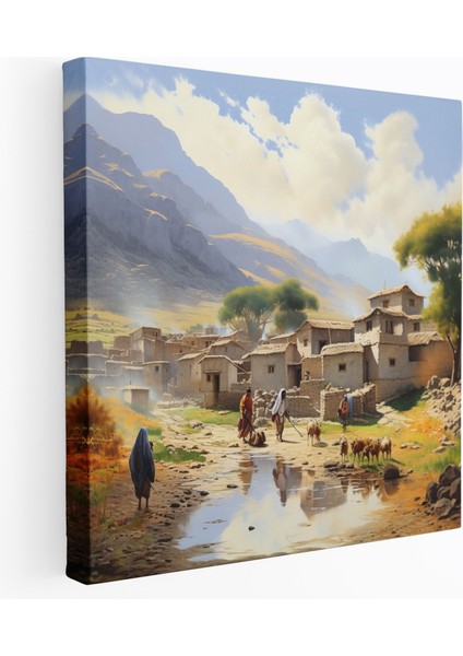 Anadolu Manzara Kanvas Tablo - Huzurlu Geleneksel Anadolu Köyü Duvar Sanatı - Anadolu Huzur Dolu Kanvas Duvar Sanatı Sakin
