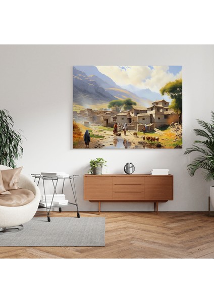 Anadolu Manzara Kanvas Tablo - Huzurlu Geleneksel Anadolu Köyü Duvar Sanatı - Anadolu Huzur Dolu Kanvas Duvar Sanatı Sakin fiyatları