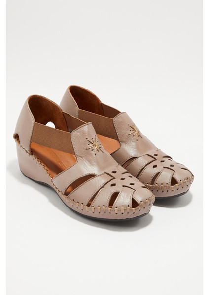 Kadın Comfort Deri Sandalet Vizon 18793056