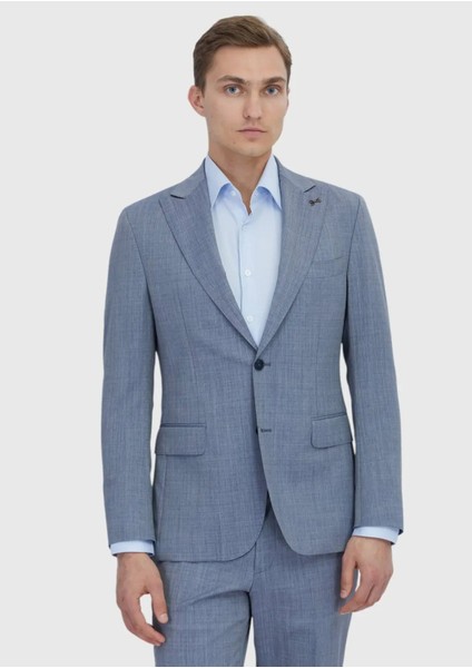 Indigo Düz Zeroweight Slim Fit %100 Yün Takım Elbise
