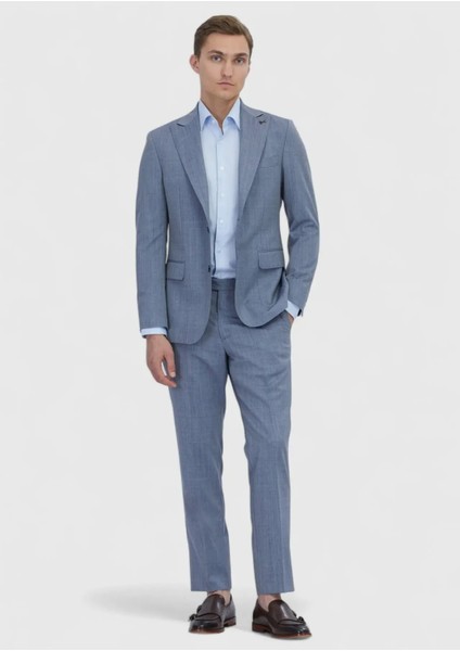 Indigo Düz Zeroweight Slim Fit %100 Yün Takım Elbise fiyatları