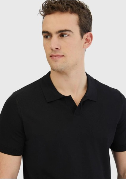 Siyah Polo Yaka Düz Örgü Triko modelleri