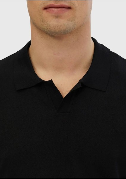 Siyah Polo Yaka Düz Örgü Triko fırsatları