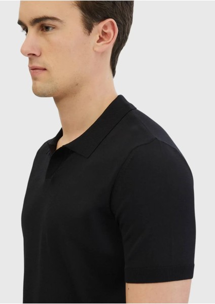Siyah Polo Yaka Düz Örgü Triko indirimleri
