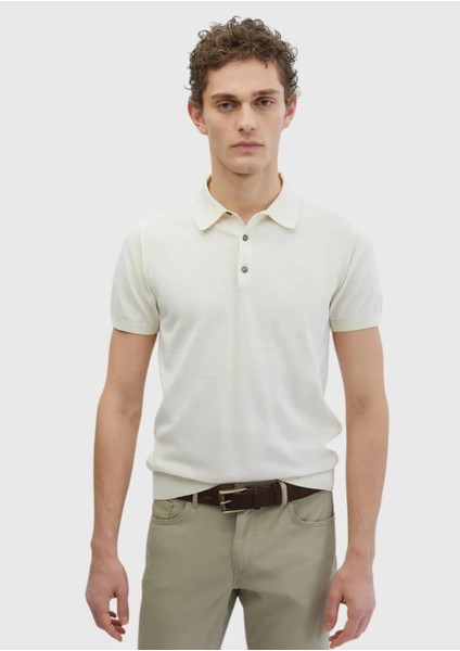 Ekru Polo Yaka %100 Pamuk Triko