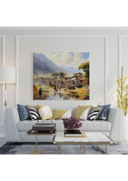 Anadolu Manzara Kanvas Tablo - Huzurlu Geleneksel Anadolu Köyü Duvar Sanatı - Anadolu Huzur Dolu Kanvas Duvar Sanatı Sakin modelleri