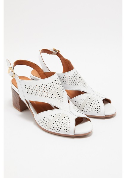 Kadın Topuklu Deri Sandalet Beyaz 1857213Y