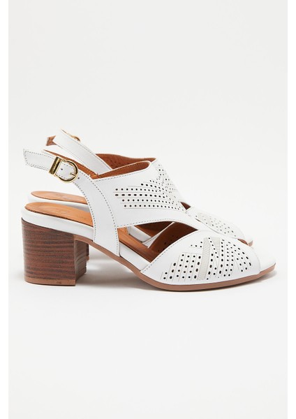 Kadın Topuklu Deri Sandalet Beyaz 1857213Y fiyatları