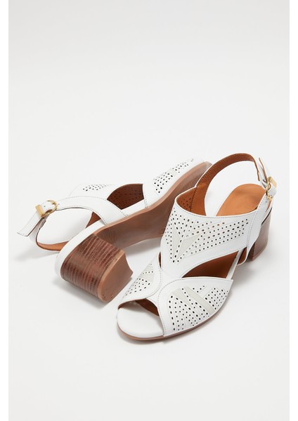 Kadın Topuklu Deri Sandalet Beyaz 1857213Y fırsatları