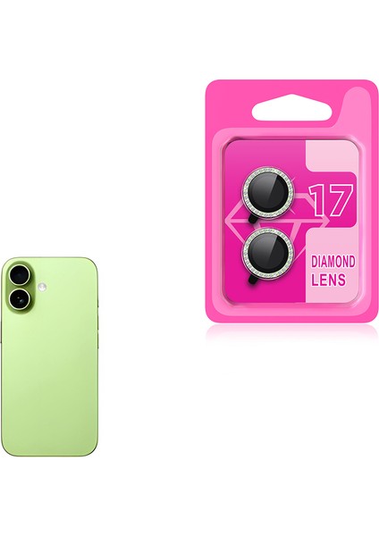 Apple iPhone 17 Cl-06 Kamera Lens Koruyucu Tempered Cam Renkli Taşlı Tasarım Açık Yeşil
