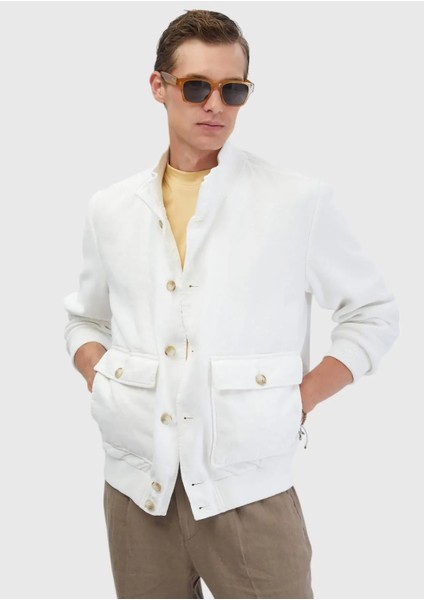 Beyaz Regular Fit Dik Yaka Casual Dokuma Mont modelleri