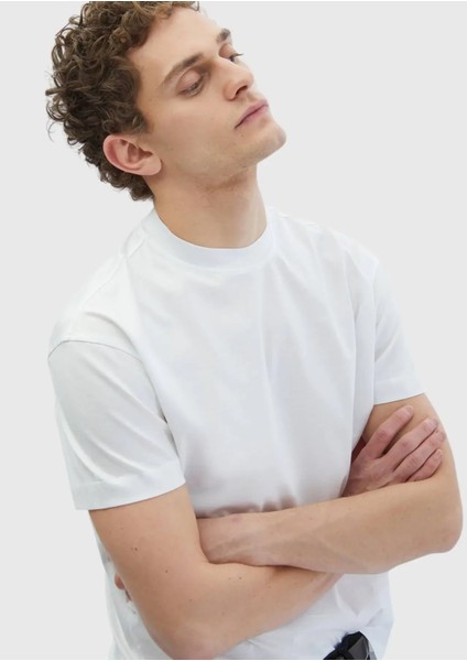 Beyaz Düz Bisiklet Yaka %100 Pamuk T-Shirt fırsatları