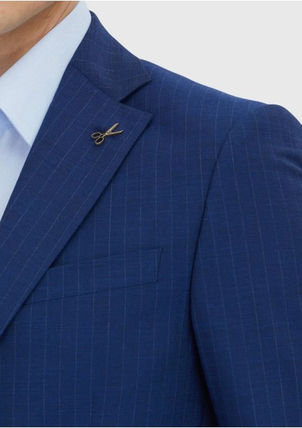 Açık Indigo Çizgili Modern Fit Yün Karışımlı Takım Elbise fırsatları