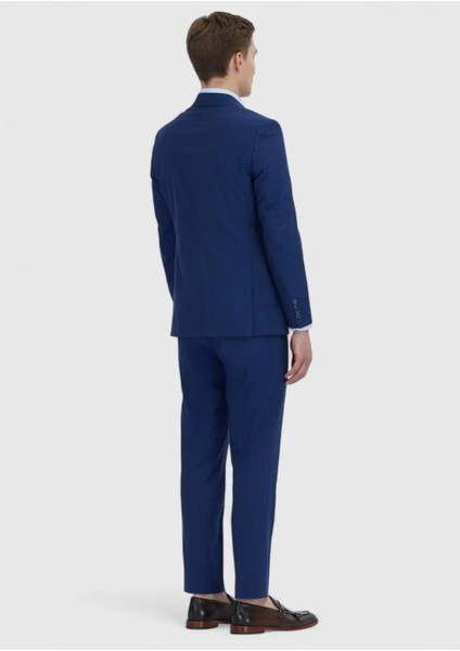 Açık Indigo Çizgili Modern Fit Yün Karışımlı Takım Elbise indirimleri