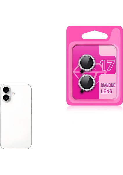 Apple iPhone 17 Cl-06 Kamera Lens Koruyucu Tempered Cam Renkli Taşlı Tasarım Gümüş