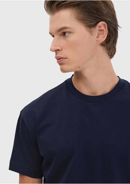 Lacivert Düz Bisiklet Yaka %100 Pamuk T-Shirt modelleri