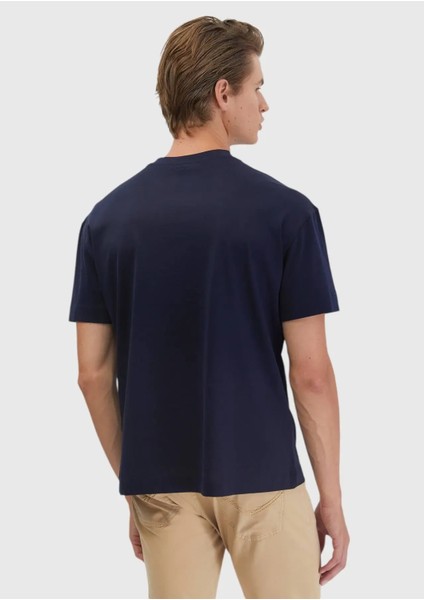 Lacivert Düz Bisiklet Yaka %100 Pamuk T-Shirt fırsatları