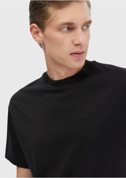 Siyah Düz Bisiklet Yaka %100 Pamuk T-Shirt modelleri