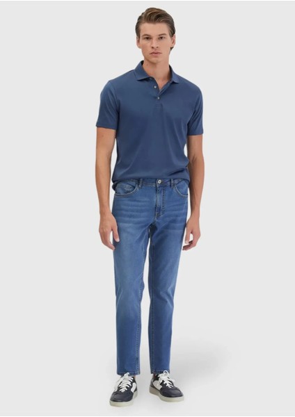 Indigo Düz Polo Yaka %100 Pamuk T-Shirt fiyatları