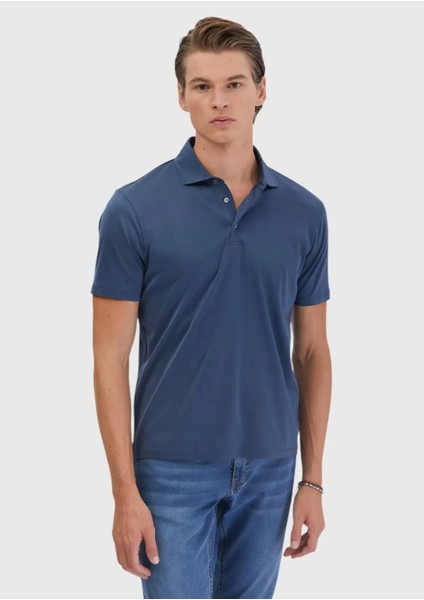 Indigo Düz Polo Yaka %100 Pamuk T-Shirt modelleri