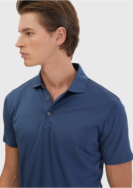 Indigo Düz Polo Yaka %100 Pamuk T-Shirt fırsatları