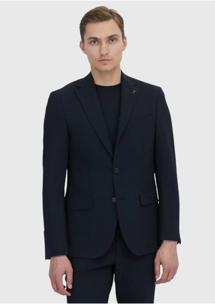Siyah Mikro Modern Fit Yün Karışımlı Takım Elbise