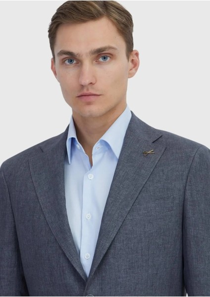 Füme Düz Zeroweight Slim Fit %100 Keten Takım Elbise modelleri