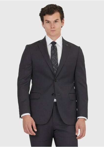 Antrasit Düz Regular Fit %100 Yün Takım Elbise