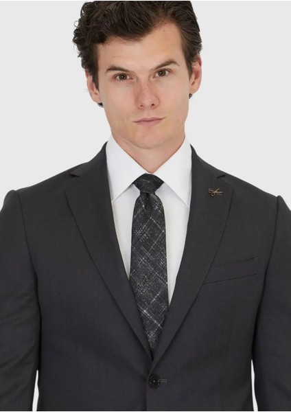 Antrasit Düz Regular Fit %100 Yün Takım Elbise modelleri