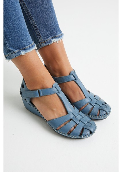 Kadın Comfort Deri Sandalet Mavi 18791382