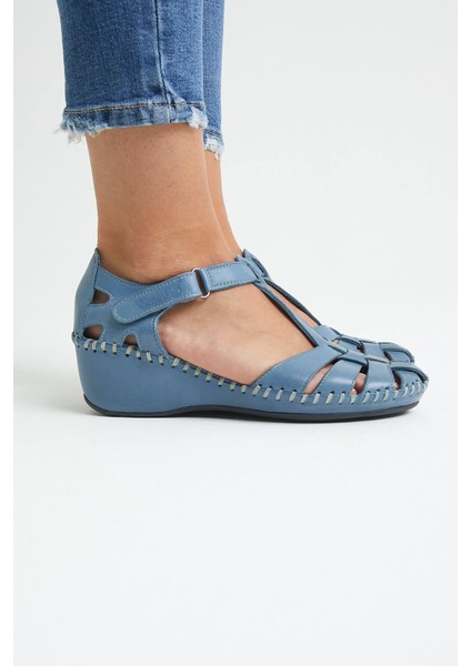Kadın Comfort Deri Sandalet Mavi 18791382 fırsatları