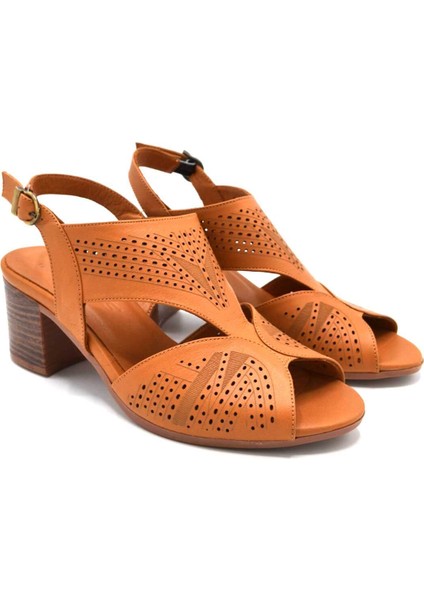 Kadın Topuklu Deri Sandalet Taba 1857213Y